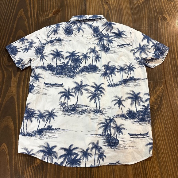 HURLEY Button Up Shirt Mens XL White Blue Palm Tree Print Short Sleeve Aloha - Picture 3 of 6